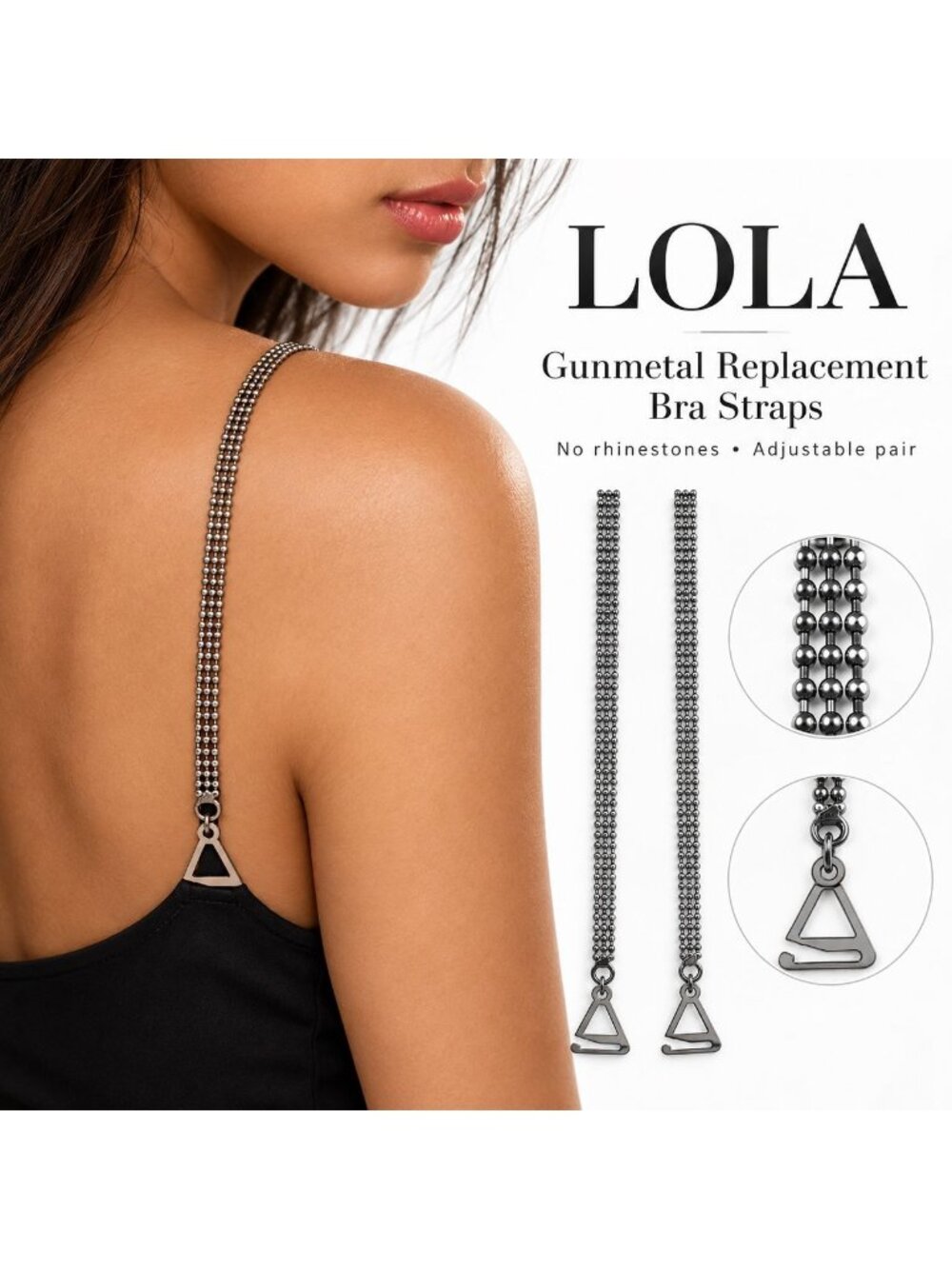 Brazilian Bra Straps Lola Gunmetal Beaded Replacement Bra Straps NWT